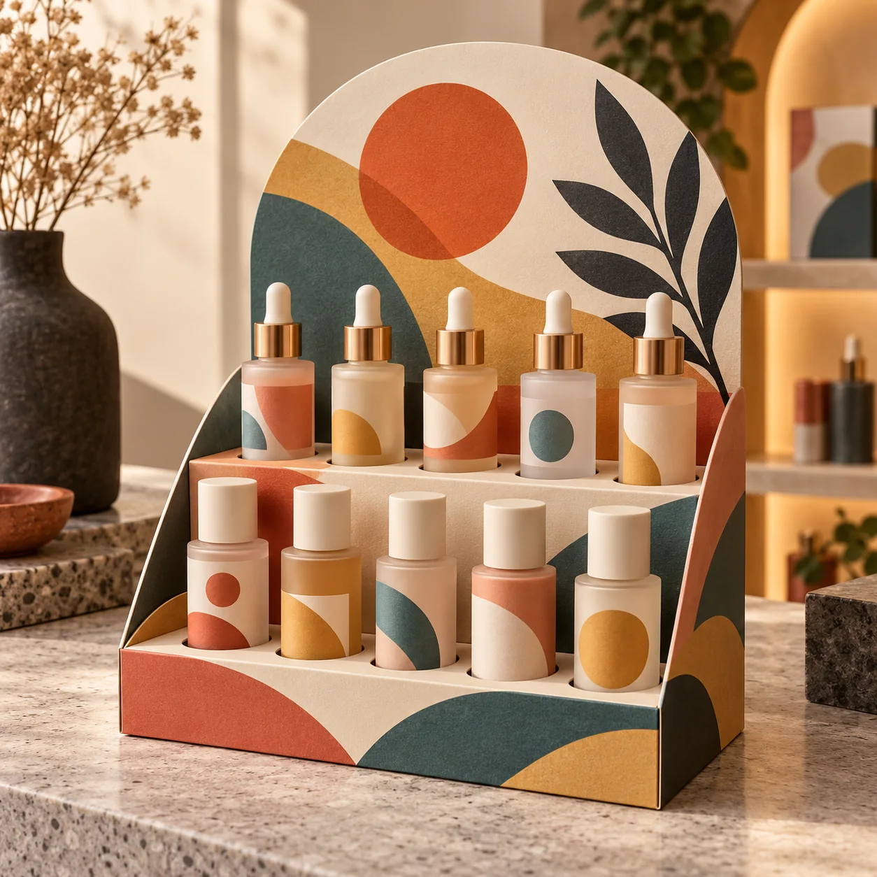 Espositore da banco a gradini per prodotti cosmetici